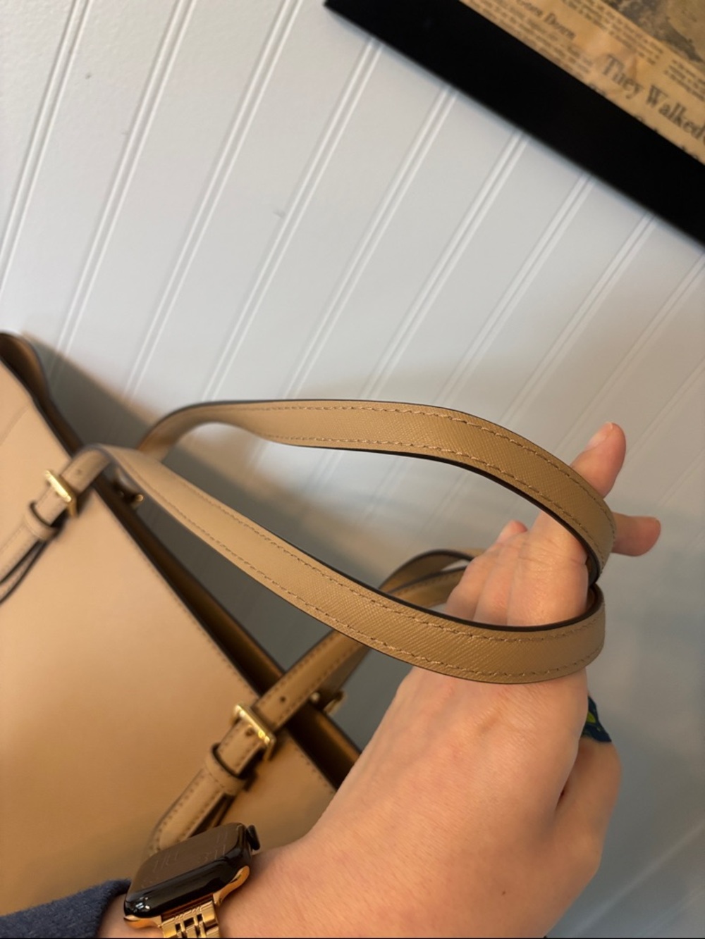 Michael Kors Gilly Camel Leather Tote with Gold MK Charm - Picture 7 of 16